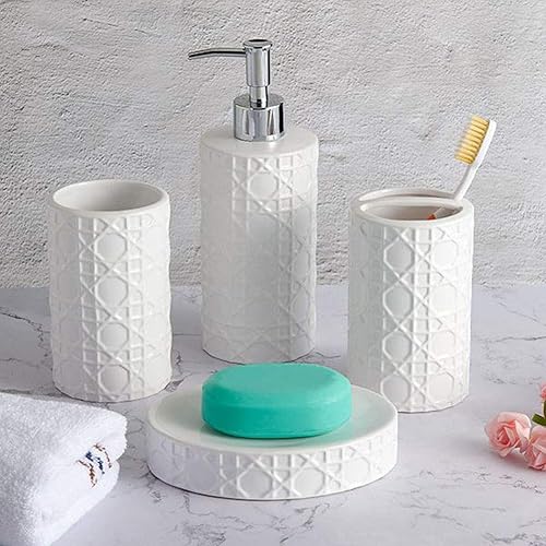 Miniatura 3 de CAA'S - Juego de 4 accesorios de baño, dispensador de jabón de cerámica, soporte para cepillo de dientes, vaso y jabonera para decoración del hogar,