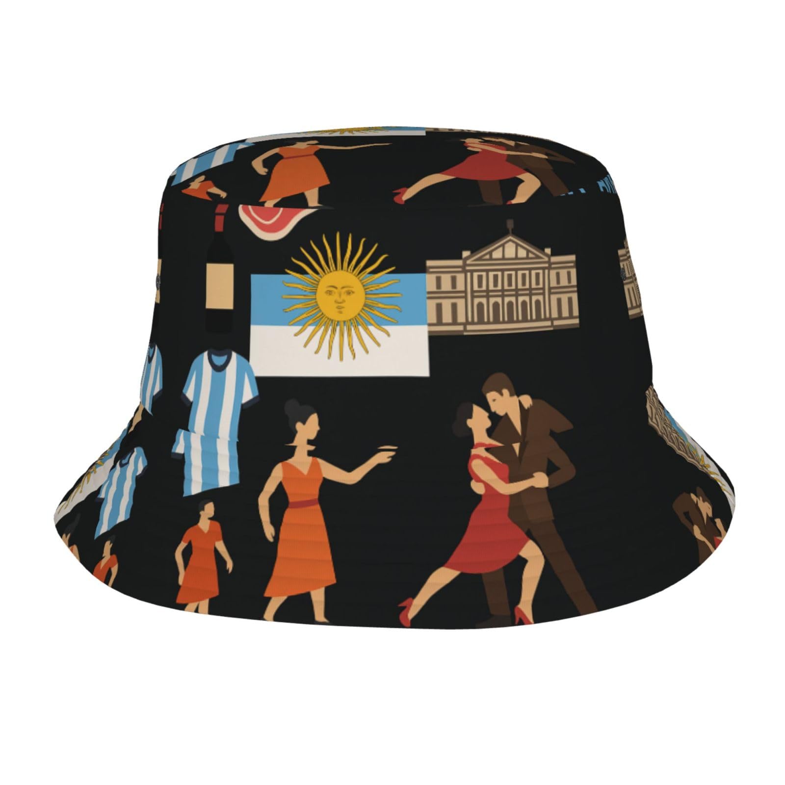 FHIZOAL Argentina Cult Bucket Hat Summer Sun Cap Wide Brim Fashion Foldable Outdoor Hiking Fishing Beach Travel Black