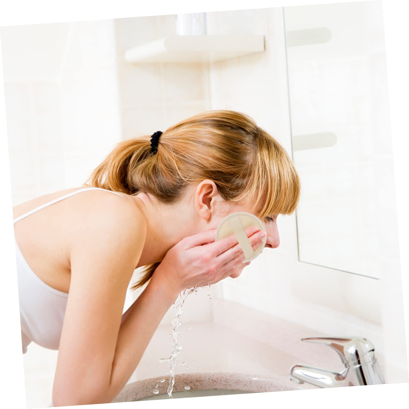 Almohadillas Exfoliantes Redondas para Baño 10 Piezas Lufa | Algodón y Banda Elástica Trasera, Color Claro, para Ducha Expanden al Mojarse, Espuma Rica y Suavidad