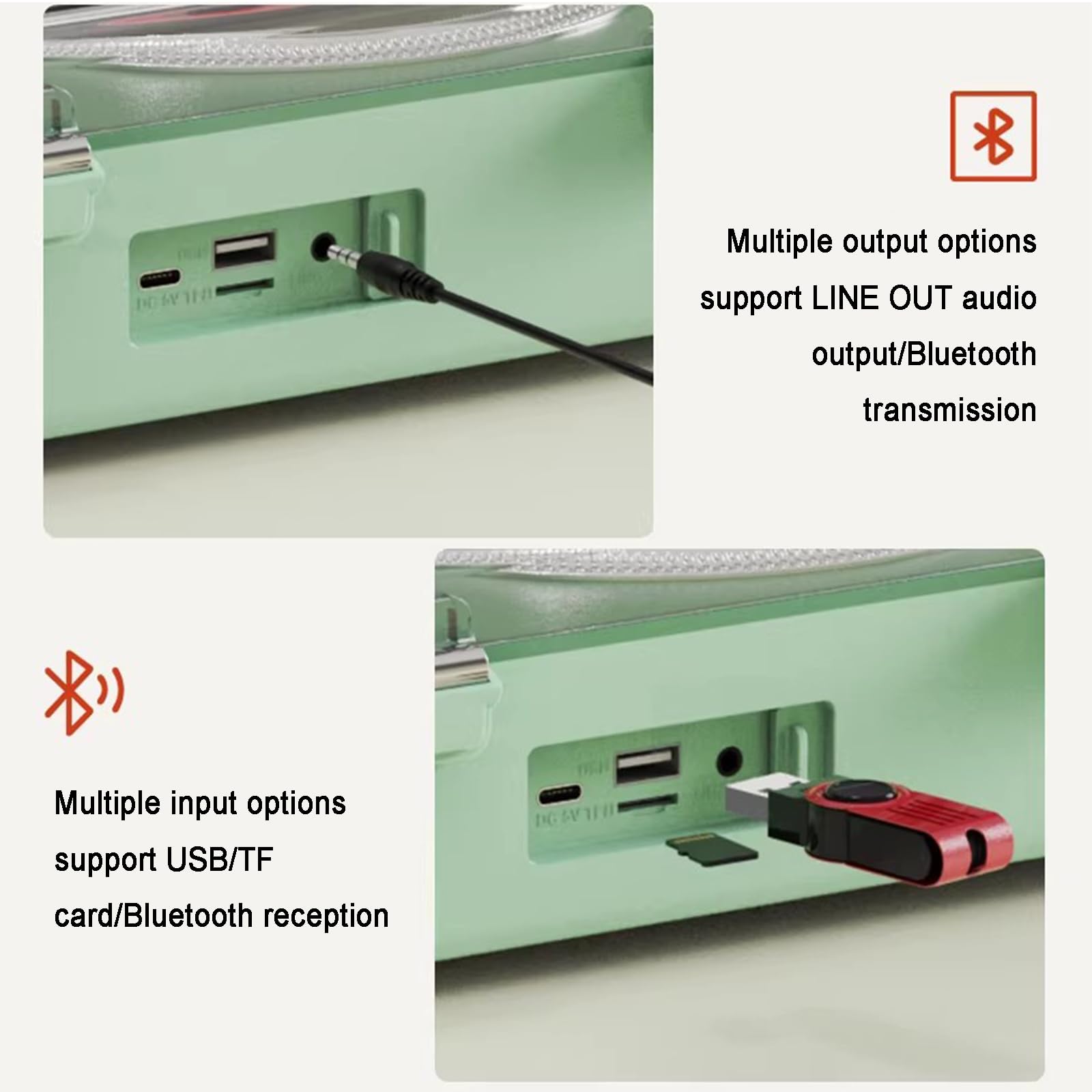 Lettore CD portatile con altoparlanti, trasmettitore Bluetooth, uscita AUX, supporto USB e scheda TF, uscita cuffie, telecomando per musica domestica