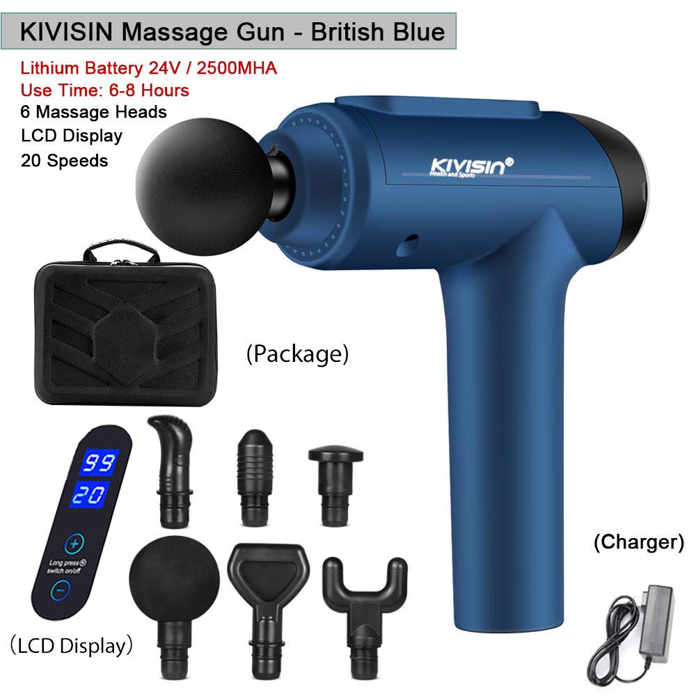 Pistola per massaggio a fascia Massaggiatore a percussione muscolare per tessuti profondi Rilassamento del corpo Vibrazione Esercizio portatile ad alta frequenza Fitness-QY-005-Blu britannico_1