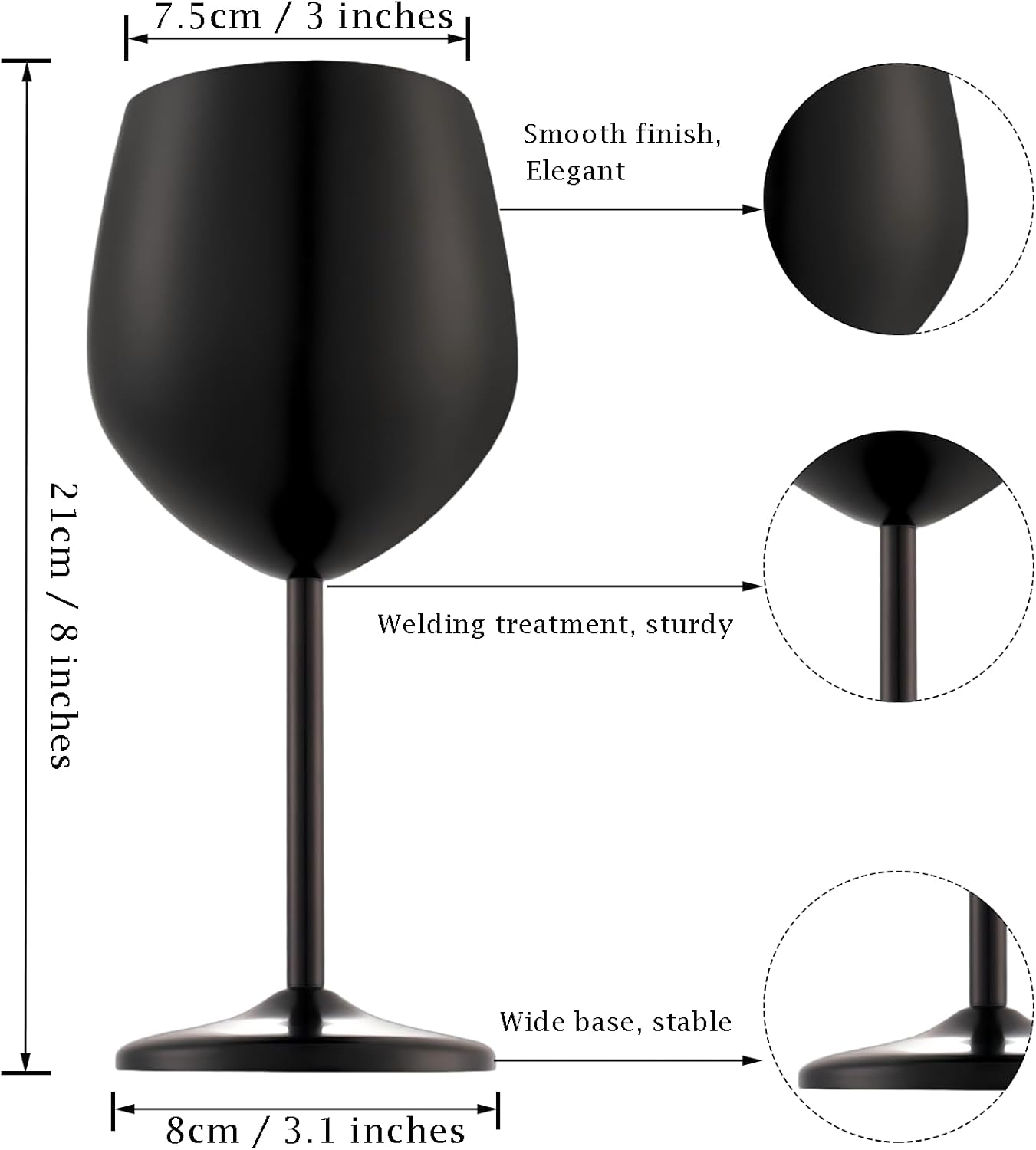 Stainless Steel Wine Glasses Set of 4 Unbreakable Wine Glass 18 oz Unique Metal Wine Goblets for Outdoor, Travel, Camping, Pool, Ideal Gift for Wine Lovers (Matte-Black) - Image 3