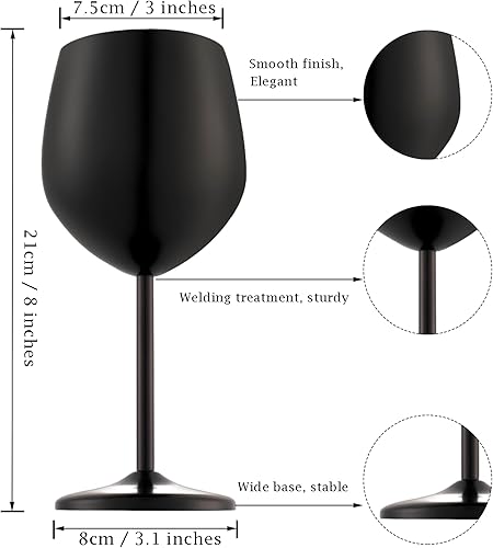 Miniatura 3 de Juego de 4 copas de vino de acero inoxidable irrompibles de 18 onzas, copas de vino de metal únicas para exteriores, viajes, camping, piscina