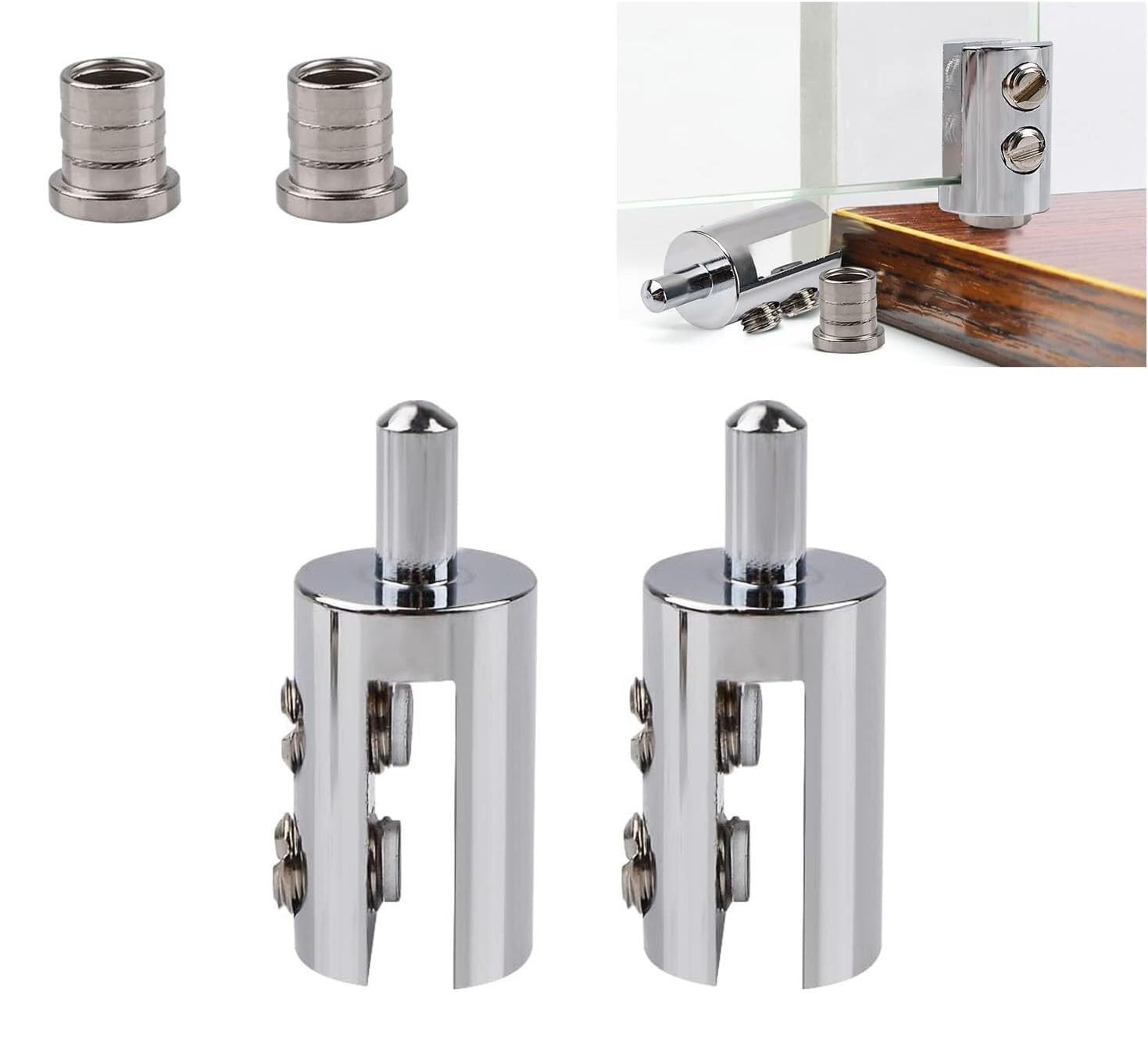 Glass Door Hinges,2Pcs Frameless Clips with Pin Adjustable Brass Clamp Hinge Kit for 3~5mm/6~8mm(Silver,3 5mm)