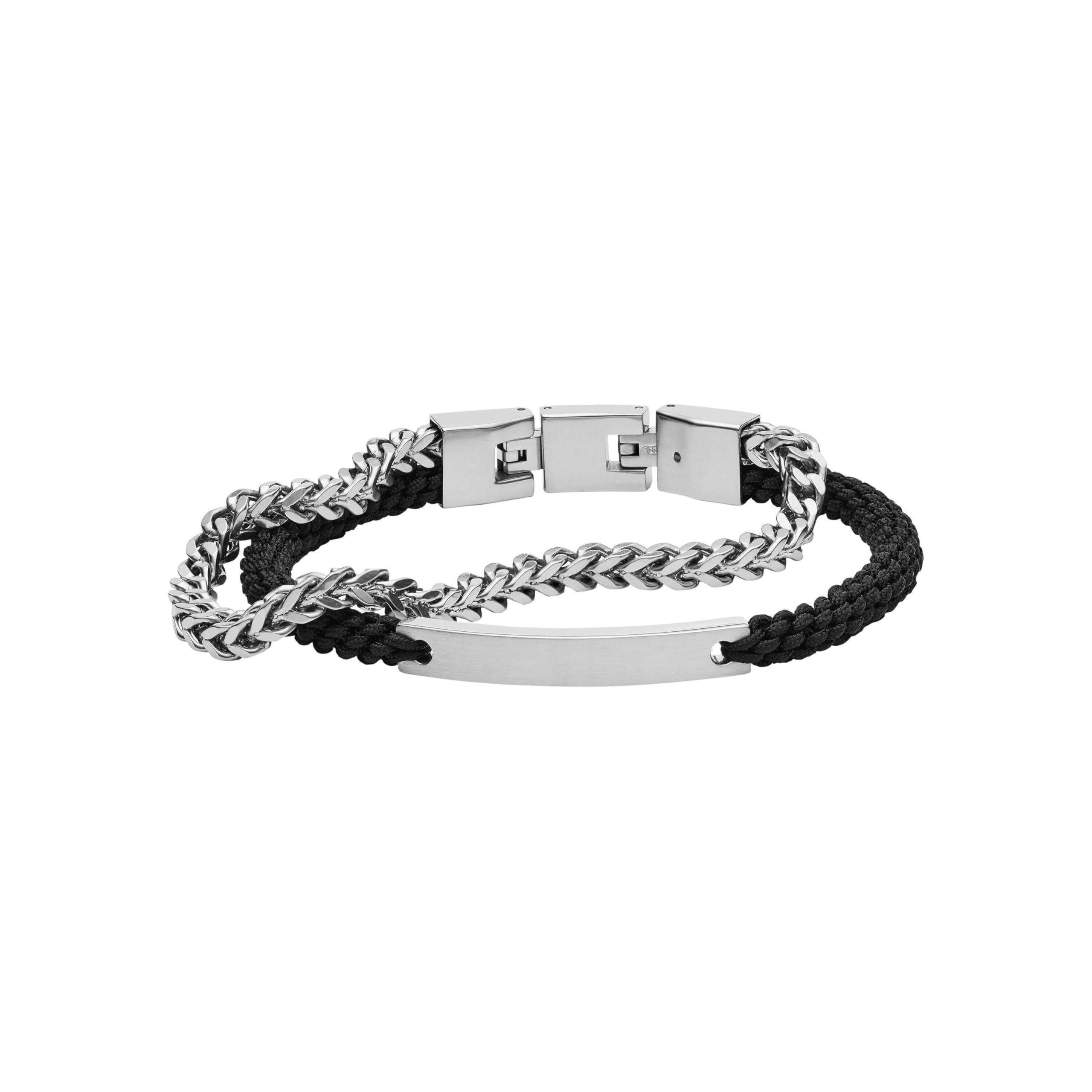Fossil Bracelet homme en acier inoxydable ou en cuir avec fermoir rabattable