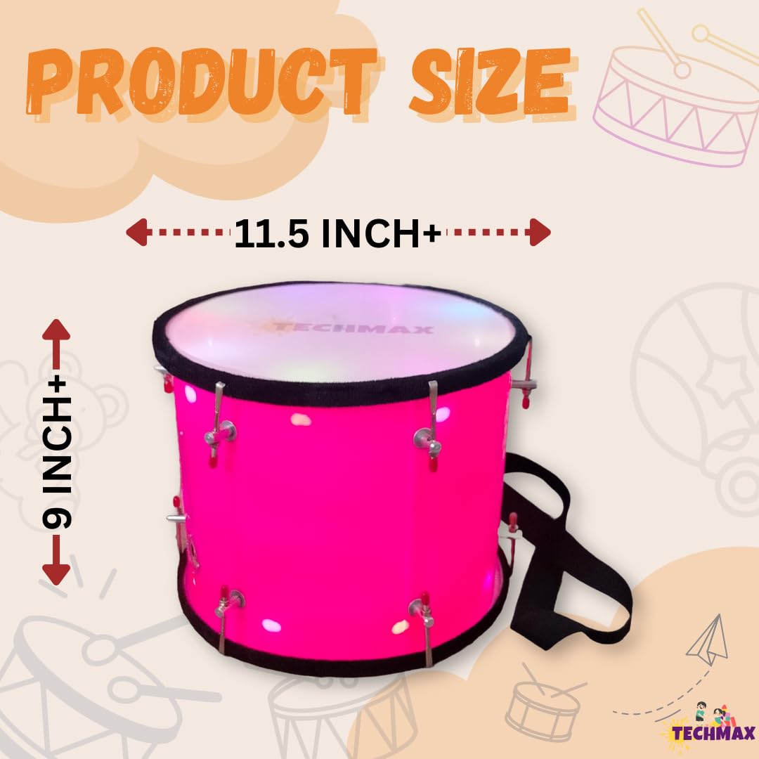 Lighting Dholak Tasha - Sensor Based - Rechargeable (Pink - Double Side - 11.5 INCH) 1