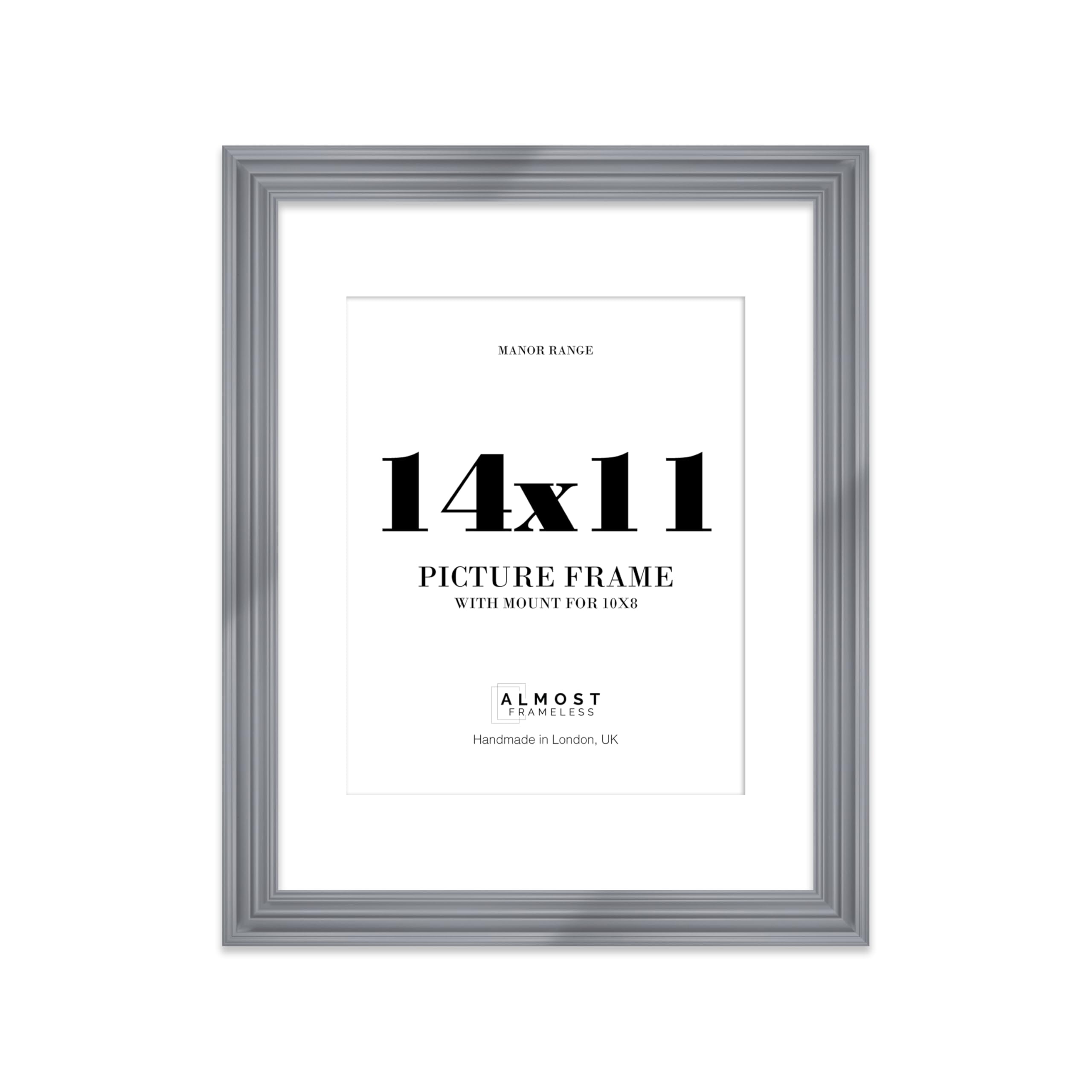14x11 Grey Picture Frame - 14x11 Frame with 10x8 Mount for 14x11/10x8 Pictures Vintage Style Ideal for Home Gallery Display, 1 Pack
