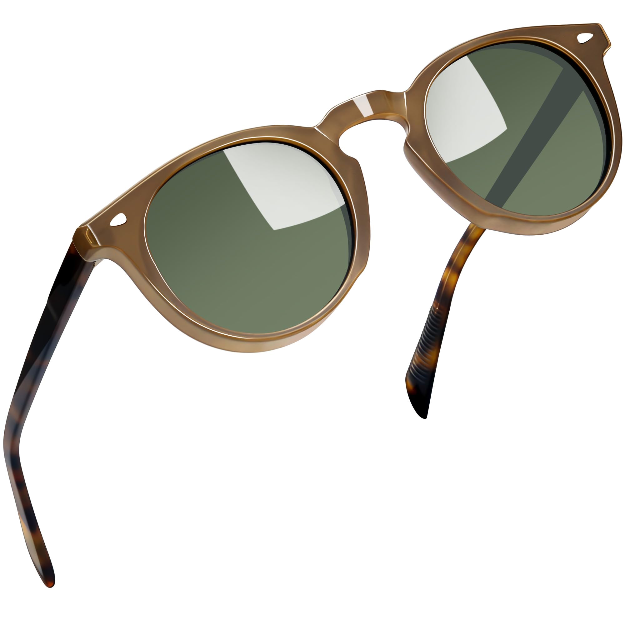 Joopin Acetate Polarized Sunglasses for Men Women Retro Round Sun Glasses UV Protection Trendy Shades Green as the photos
