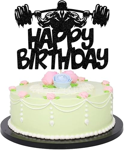 Miniatura 1 de Negro flash levantamiento de pesas feliz cumpleaños pastel Topper, amante de la aptitud feliz cumpleaños pastel Toppers