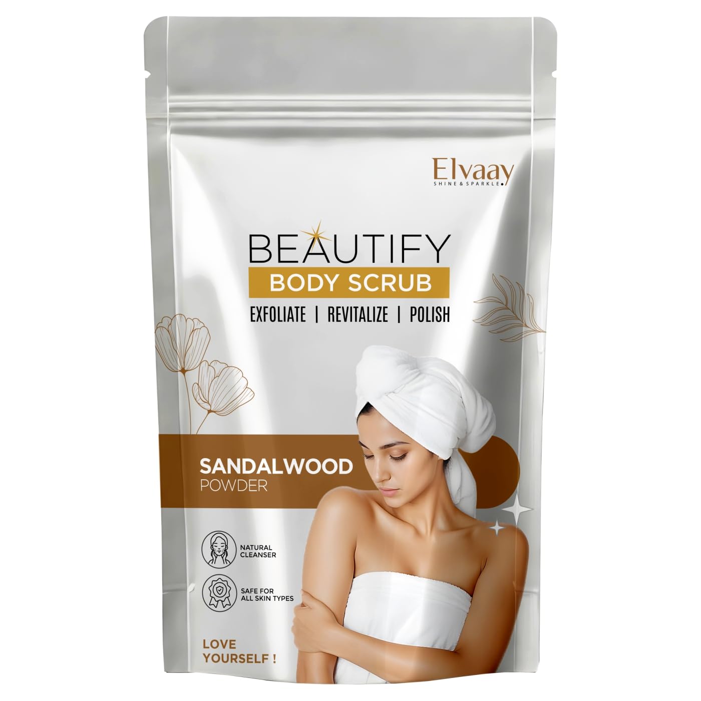 Elvaay Sandalwood Body Scrub Powder | 100g | Natural Skin Brightening Exfoliator | Soft & Fragrant Skin for Brides & Women | Herbal Full-Body Skincare-image-2