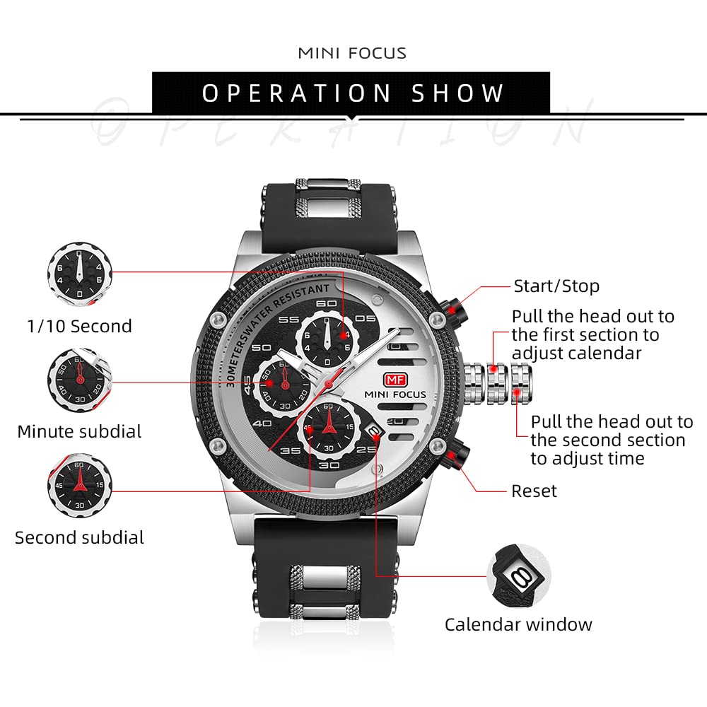 MASTOP Orologio da polso da uomo, sportivo, militare, analogico, al quarzo, cronografo, casual, di lusso, classico, impermeabile, multifunzione, con cinturino in pelle