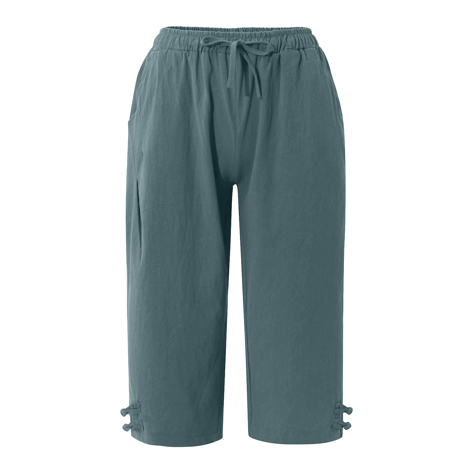 Men Baggy Plain Color Drawstring Wide Leg Cropped Pants Pockets