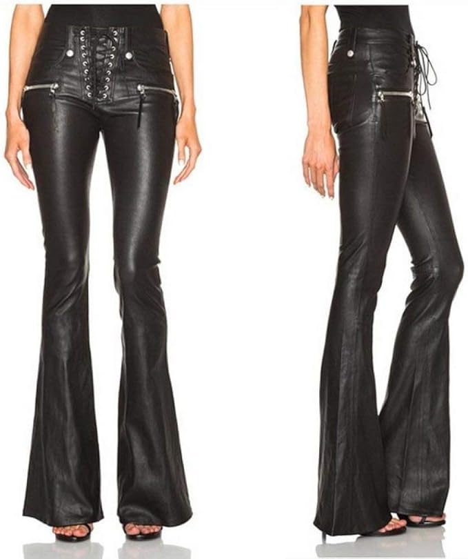 Freibad hält „winterschlaf“ FGJHGH Damen Wasser waschen PU Schnürung Lederhose Punk Kordelzug