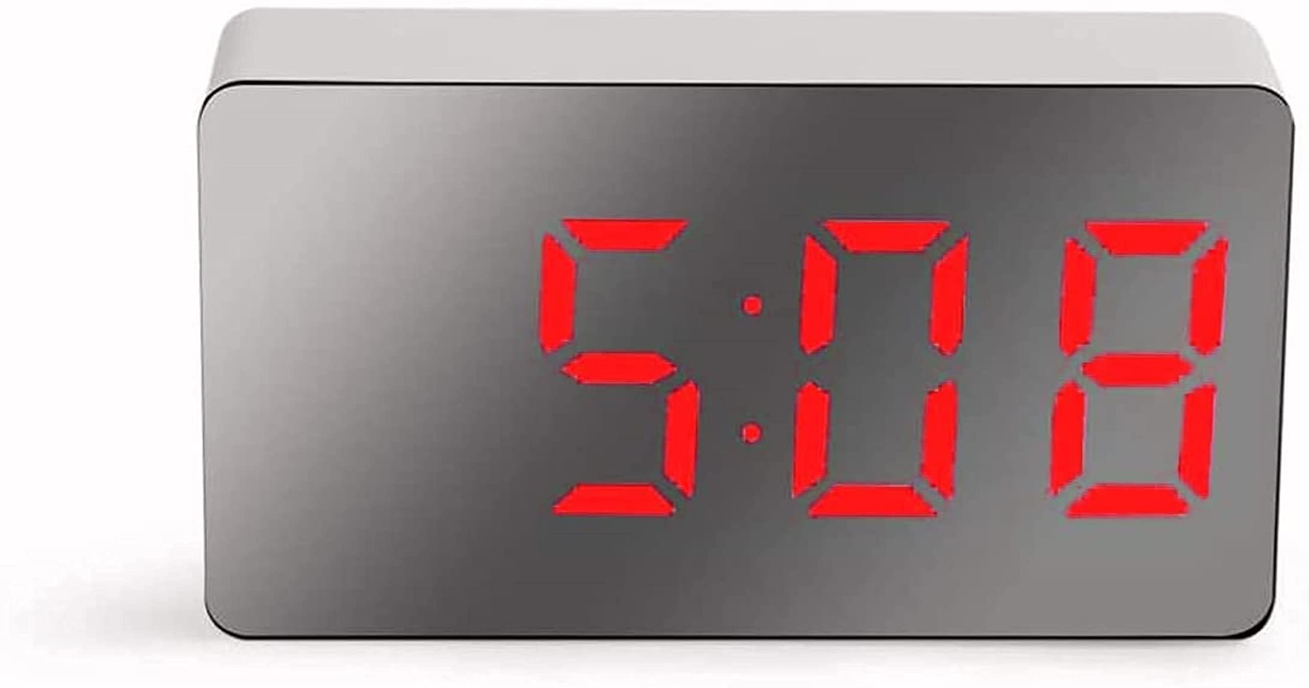 DYKKLKQ Alarm Clock Bedroom Mirror Digital Alarm Clock Snooze Table Clock Alarm Clock Mute Calendar Dimmable Electronic Desk