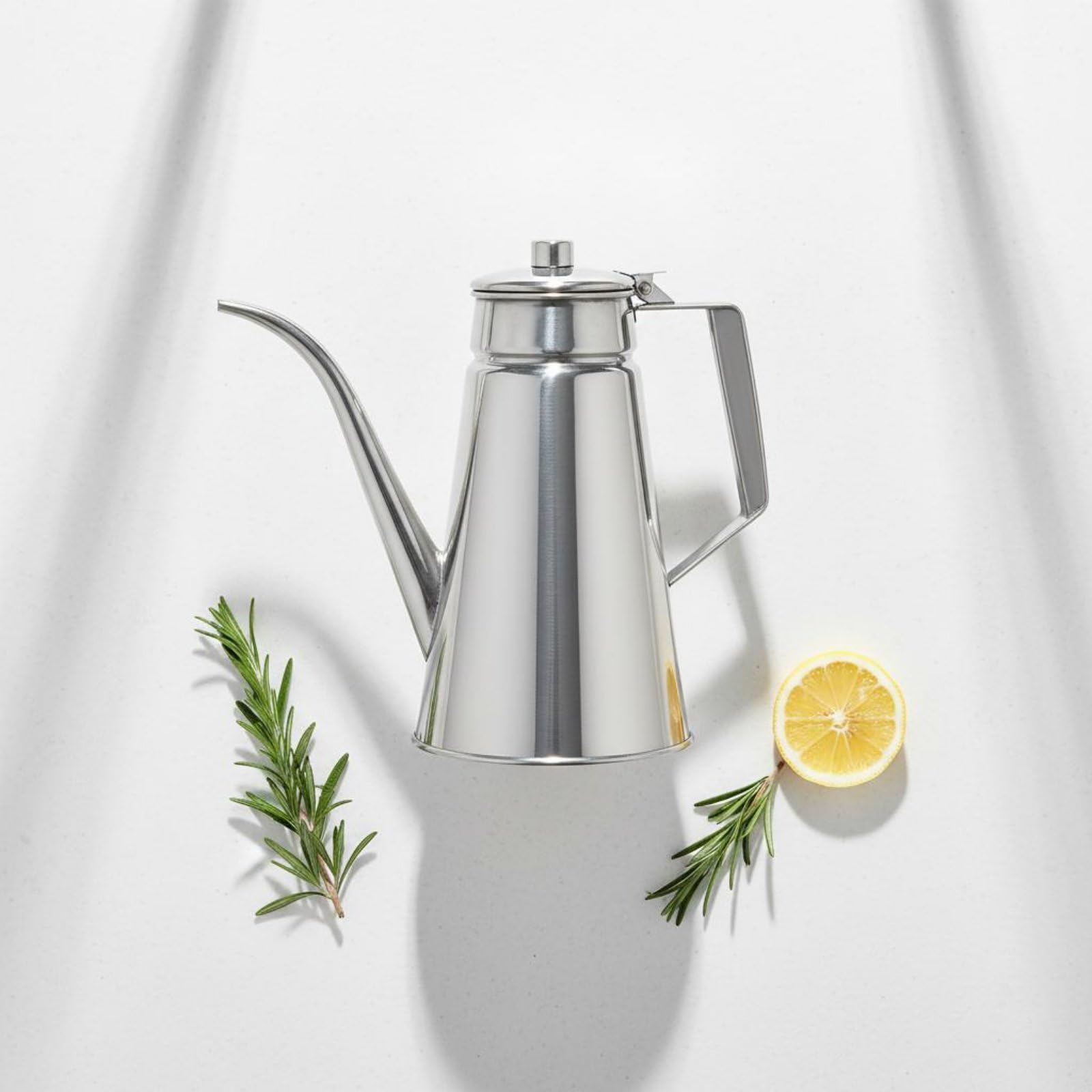 Aceitera de Acero Inoxidable 304 con de Cuello de Dispensador de Aceite con Tapa Antigoteo Botella para Condimentos y Adecuada para Cocina Doméstica Restaurante, 1.2L