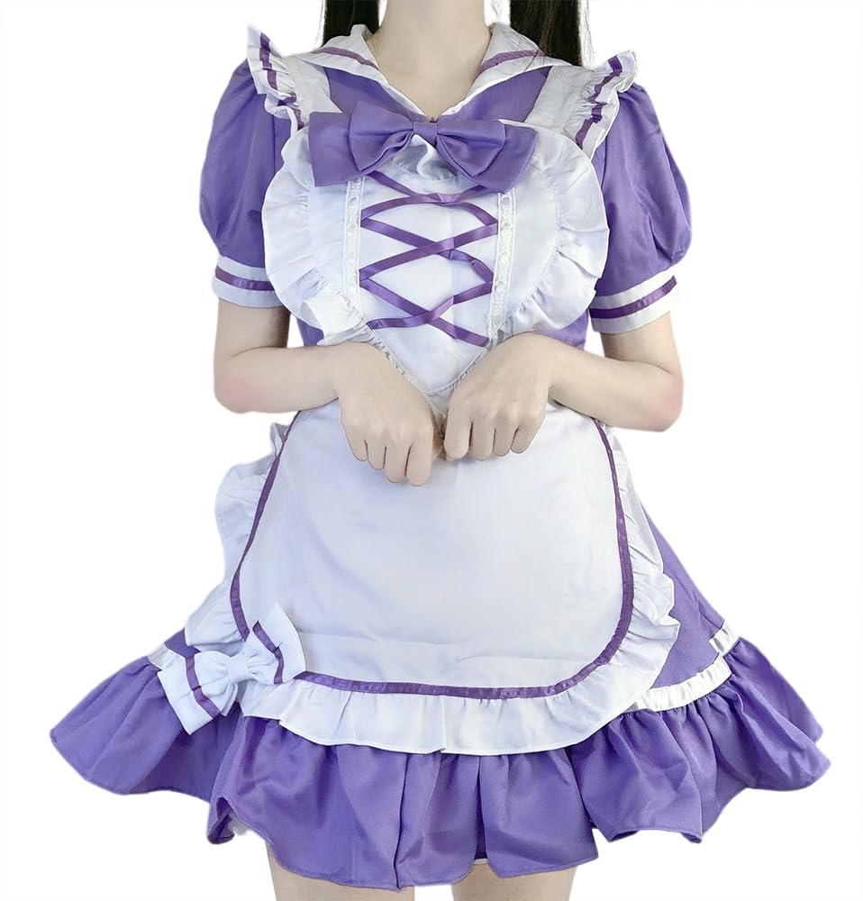 Amazon.co.jp: [Sharphon] メイド服 半袖 紫色 パープル 胸元ハート