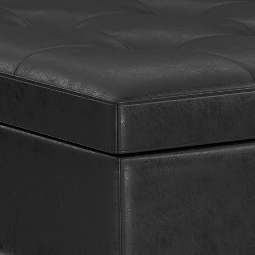 Miniatura 52 de SIMPLIHOME Shay - Otomana rectangular moderna de mediados de siglo de 48 pulgadas de ancho en piel sintética vegana envejecida, color marrón, Sillín