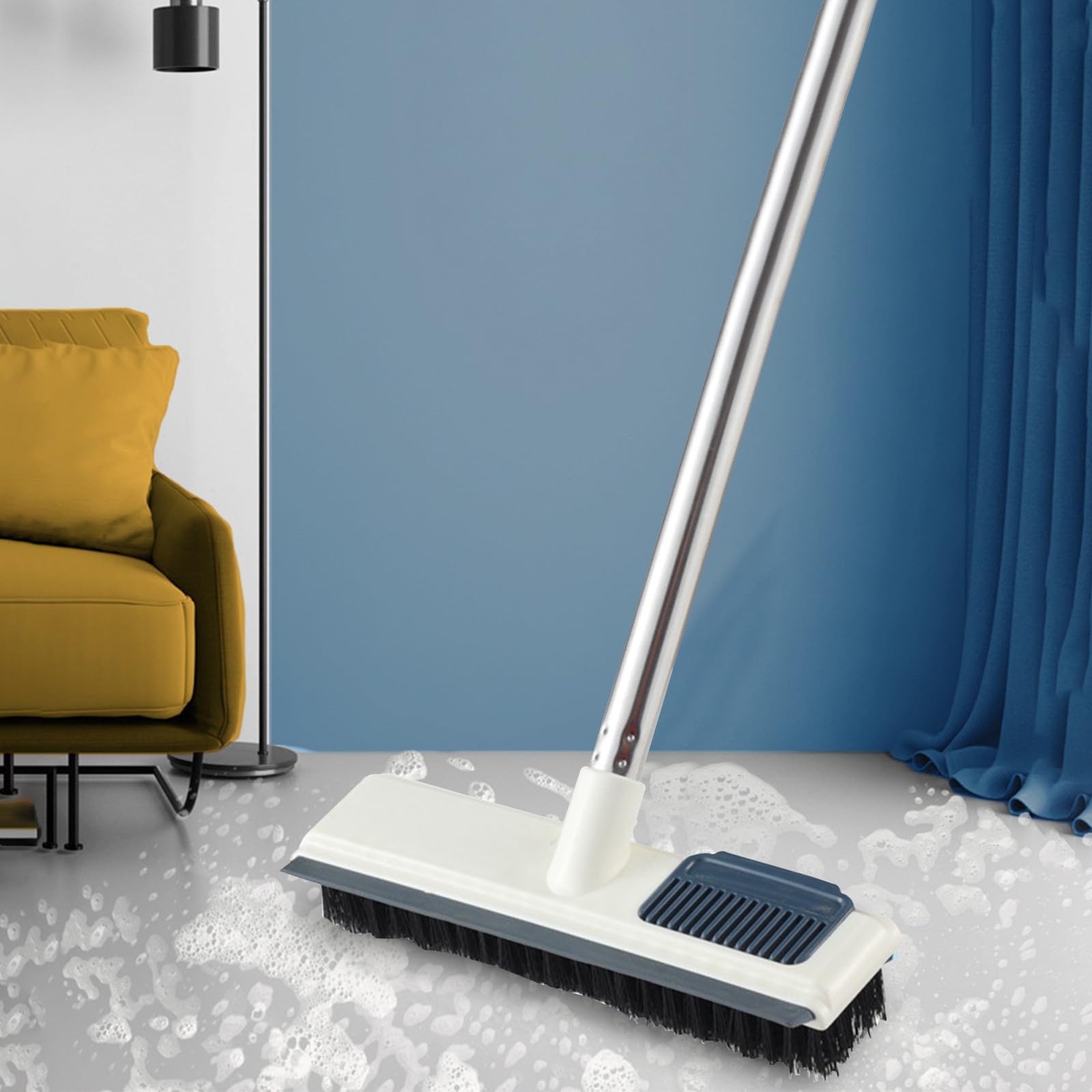 Floor Scrub Brush with Long Handle,2 in 1 Scrape and Brush Shower Brush Scrubbing Brush Cleaning Brush for Bathroom,Kitchen,Tub,Carpet,Grout,Tile (A)
