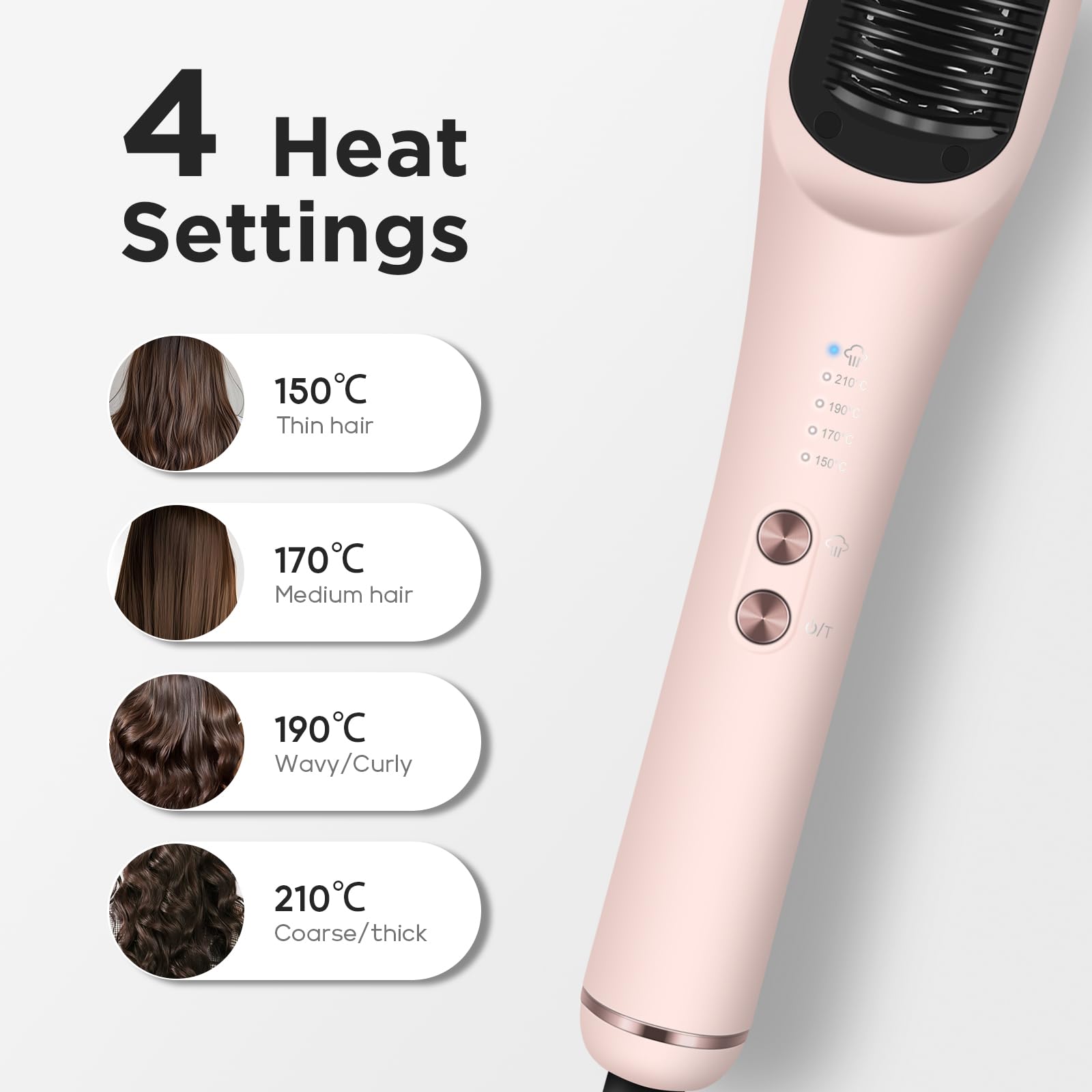 PARWIN PRO BEAUTY Szczotka do prostowania z parą Pro, 3-w-1, Wyświetlacz LED, Jony & Para dla podwójnej pielęgnacji, Zmniejsza uszkodzenia, 4 ustawienia temperatury – Różowy