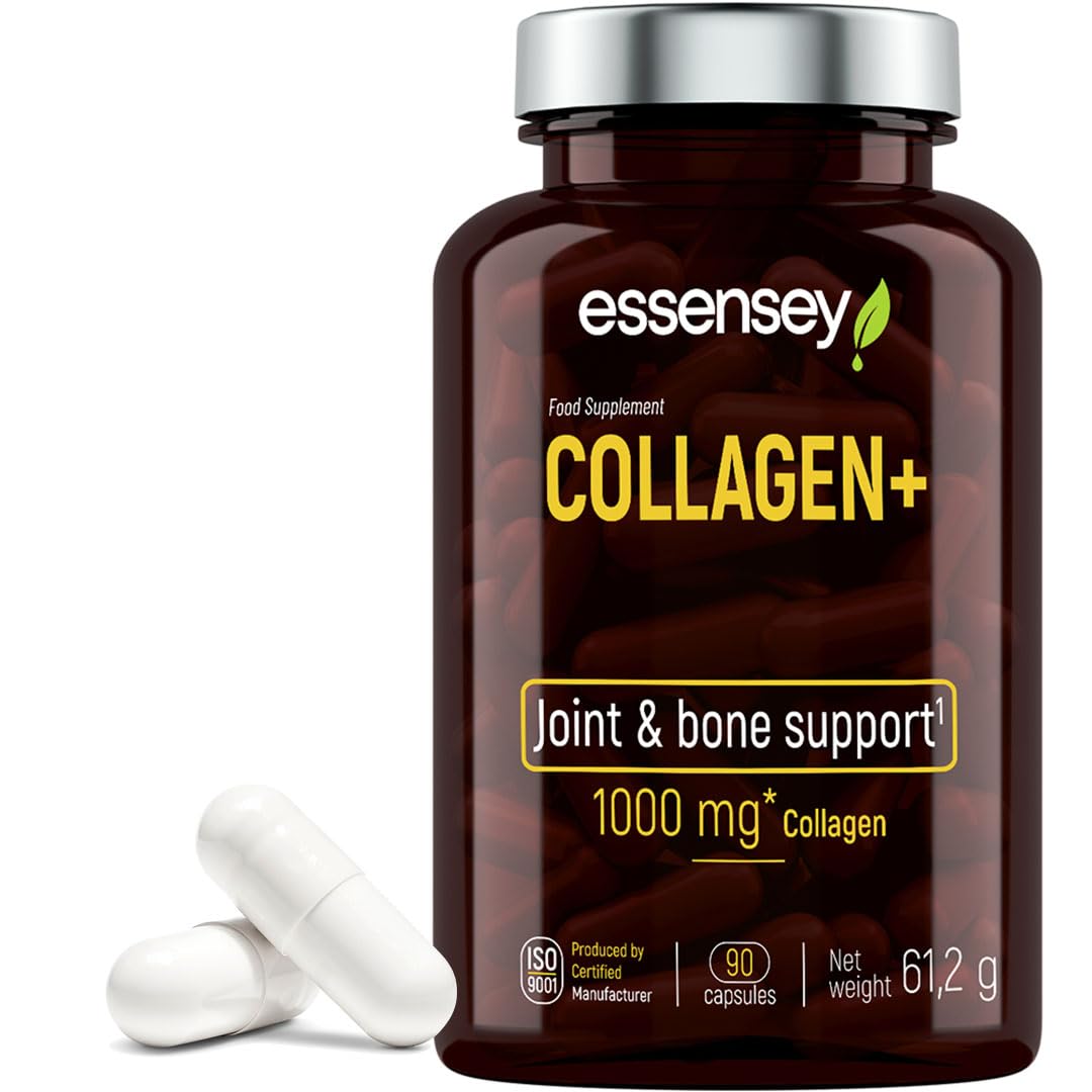 Collagen + 90 Capsules - Collagen and Vitamin C Supplement for Joint, Bone, and Skin Health - Vegan