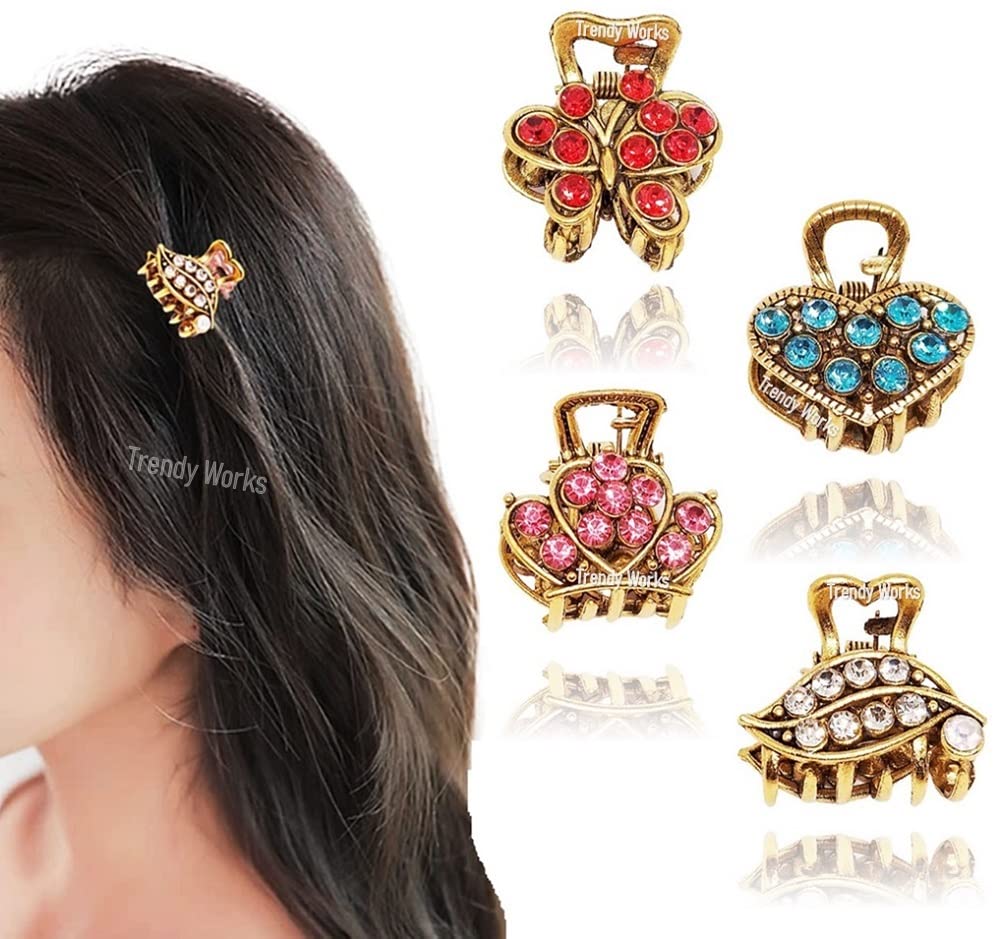 Trendy Works 4 Pieces Crystal Rhinestone Golden Mini Hair Clutchers Metal Puff Claw Clips Hair Slide Hair Accessories for Women Girls (Multicolor) (B09WN8WSXD) Amazon Price History, Amazon Price Tracker