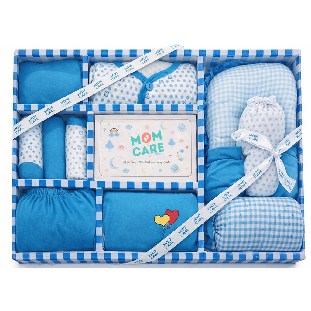 MOM CARE Newborn Baby Gift Set Has All Newborn Baby Essential Clothes in Baby Gift Set for or Girls Unisex 11 pcs Blue