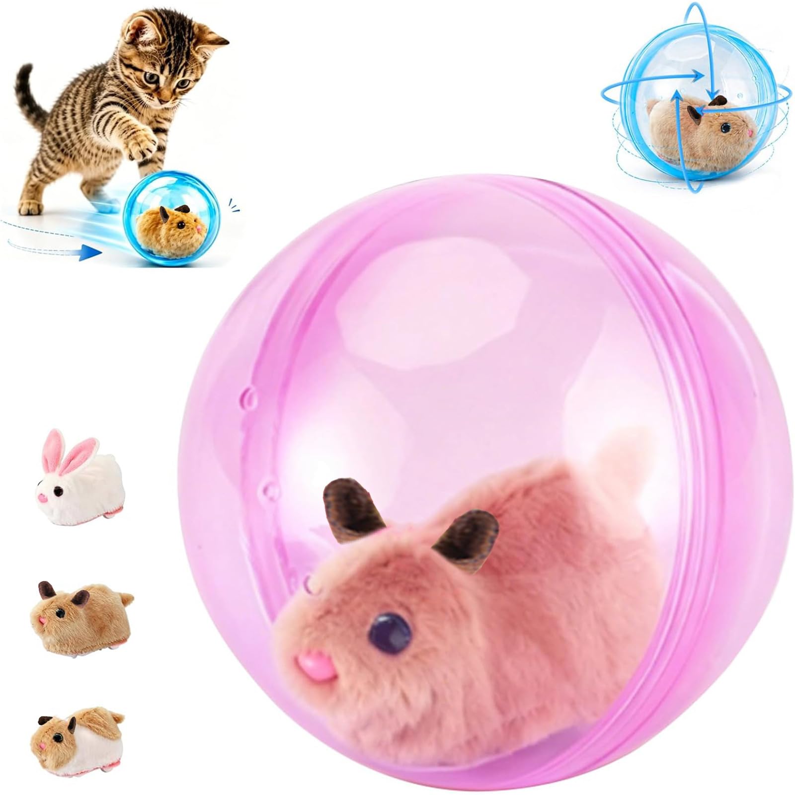 Tudegy Automatic Rolling Ball Hamster,Interactive Cat Ball,Clear Plastic Hamster Exercise Ball, Rolling Balls Toys For Kids, Cats And Dogs(Pink | A)