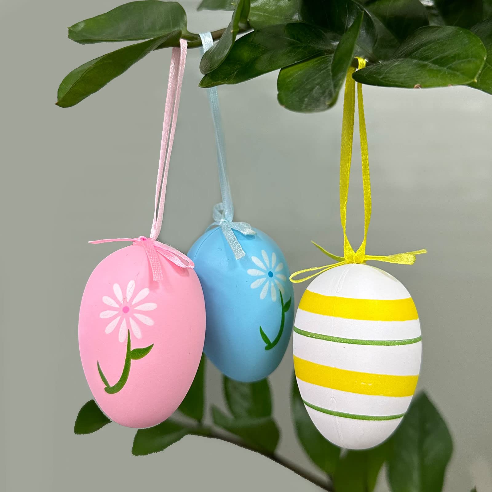 O-Kinee Paaseieren plastic, paaseieren decoratie, paaseieren om op te hangen, kunststof paaseieren, paaseieren decoratie, paasdecoratie met leuke patronen, paaseieren knutselen, kunststof eieren