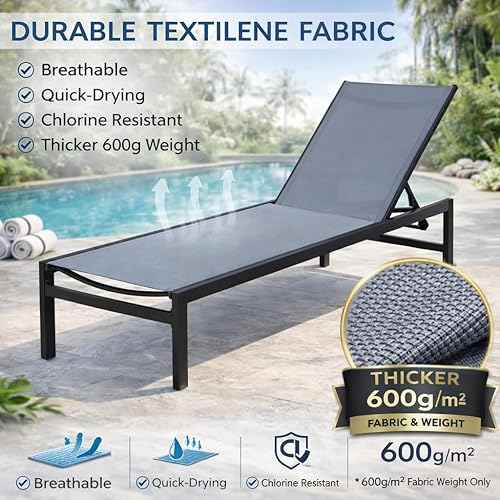 Miniatura 4 de Kozyard Chaise Lounge al aire libre, juego de 2 tumbonas de aluminio para exteriores, tumbonas planas para piscinas, patio y descanso al aire libre