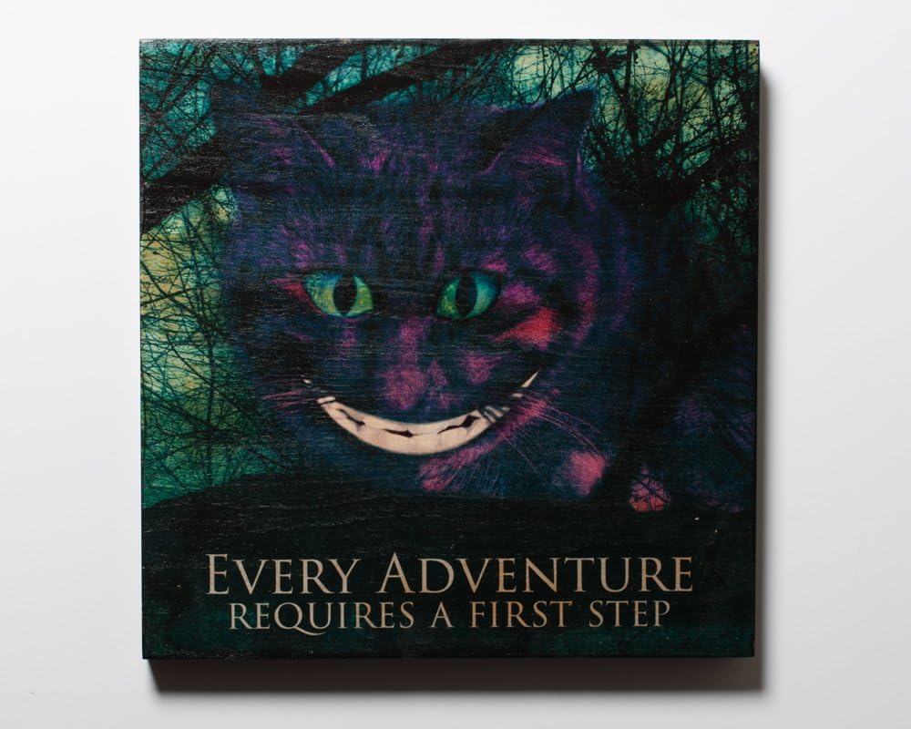 Wonderland Photo Transfer Art on Wood 12x12: Cheshire Cat - Every Adventure Requires a First Step