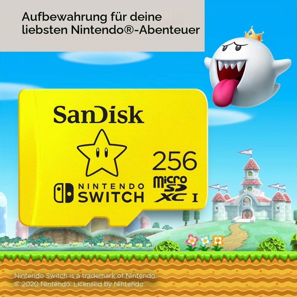 SanDisk microSDXC UHS-I Speicherkarte für Nintendo Switch 256 GB (U3, Class 10, 100 MB/s Übertragung, mehr Platz für Spiele)