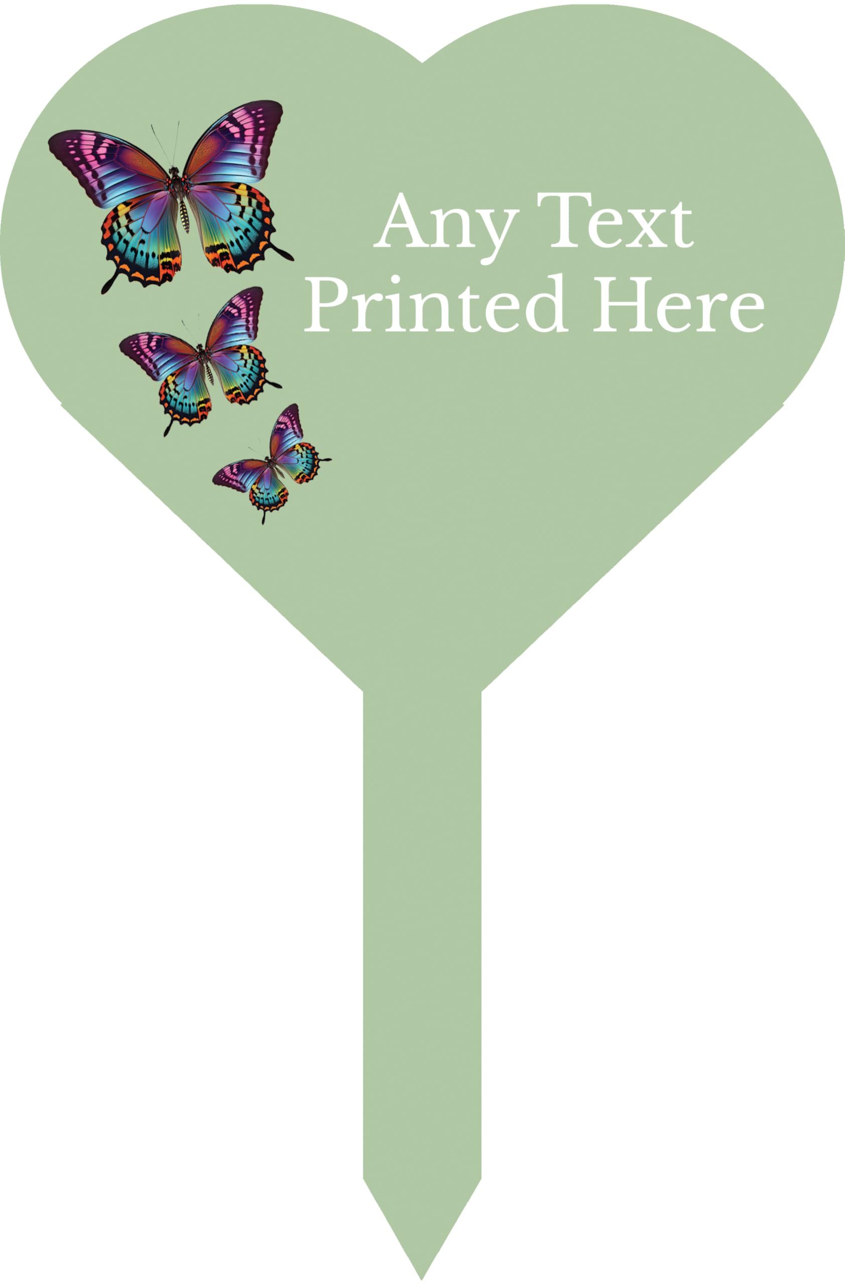 1stclassgifts Personalised Any Text Butterfly Heart Stake Spike Marker Tree Marker Garden Sign Selection Of Colours Available (UV PRINTED) (Sage)
