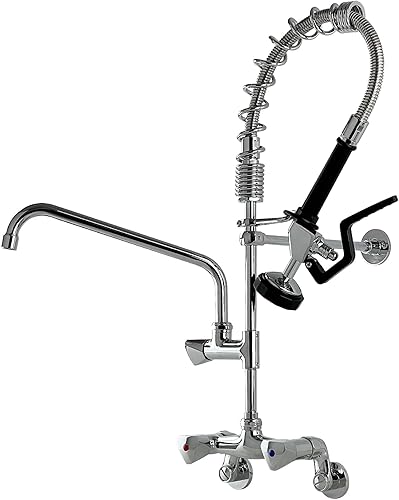 Miniatura 9 de Grifo de cocina comercial con pulverizador de preenjuague para montaje en pared, grifo de fregadero de cocina central ajustable de 4 a 8 pulgadas