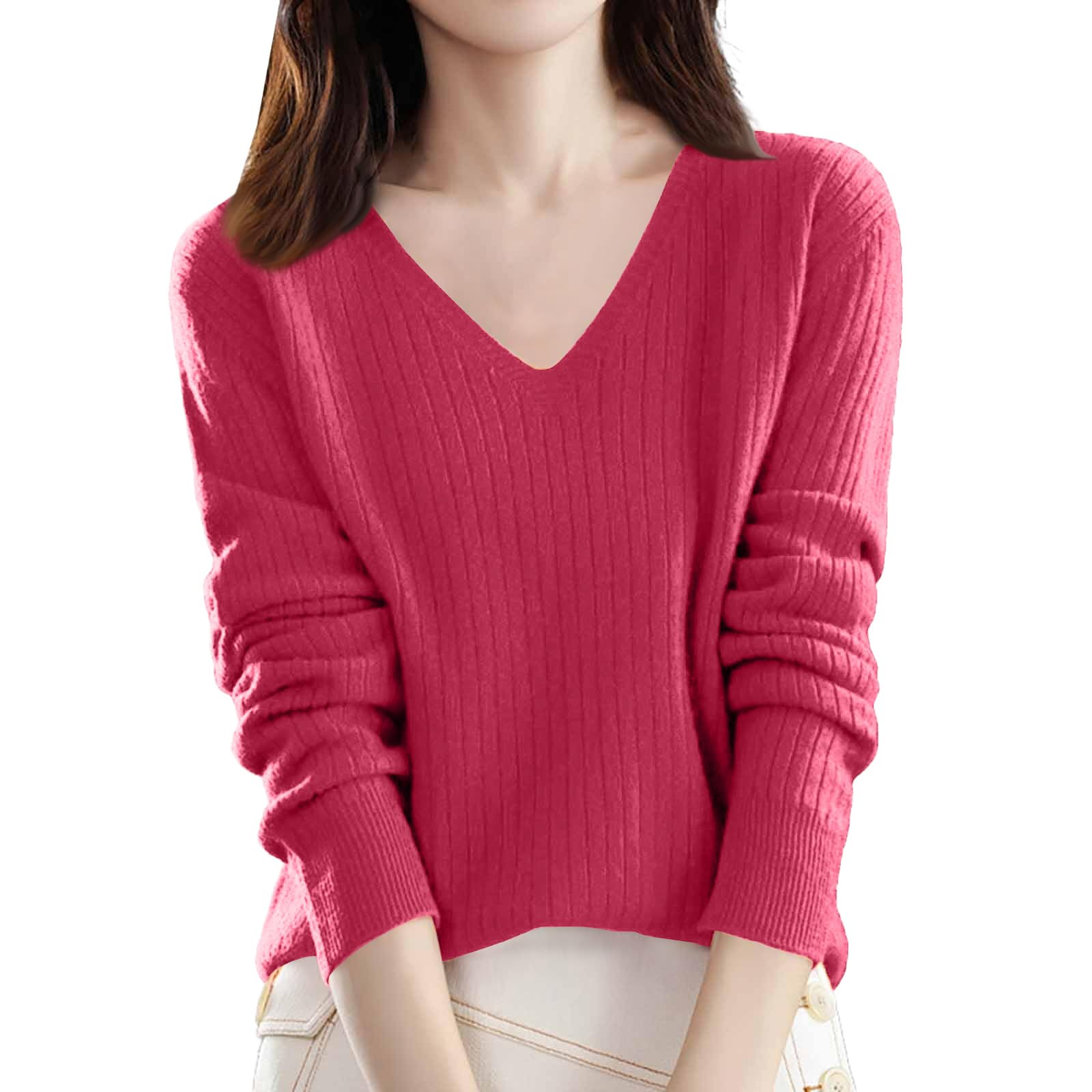 Sweaters for Women V Neck Long Sleeve Knit Pullover Womens Sweater Trendy Oversized