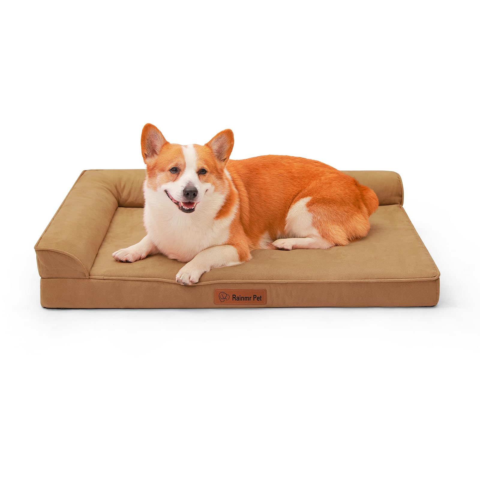 Orthopedic Dog Bed Medium Size Dog, Memory Foam Dogs Bed for Medium Dogs, Washable and Removable Microsuede Cover, Waterproof Liner, Non-Skid Bottom, 35x23x6 Inches, Khaki