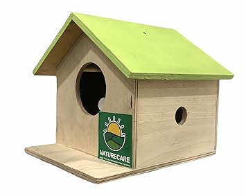 Nature Care Bird Breeding House Nest Box for Sparrow, Finches, Robin, Garden Birds for Sparrow Garden Bird for Kids (Light Brown)