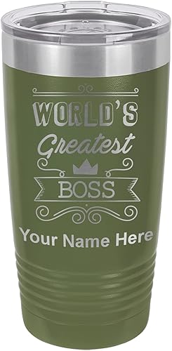 Miniatura 1 de LaserGram Vaso aislado al vacío de 20 onzas, diseño de jefe del mundo, grabado personalizado incluido (camuflaje verde)