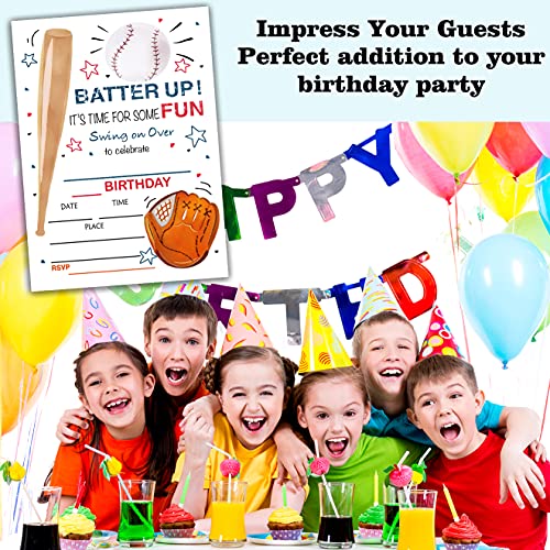 image for Nopoben Baseball Birthday Party Invitation Cards, Batter Up It's Time 