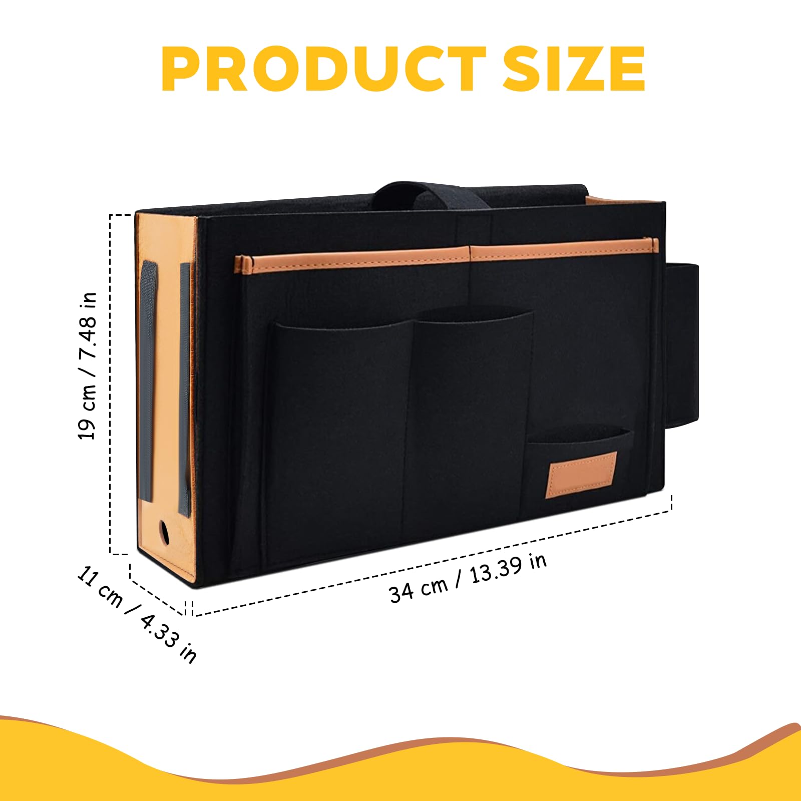 Tasca Portaoggetti Letto, Portaoggetti Letto Feltro, Porta Oggetti Letto 34 * 19 * 11cm, Tasca Letto per Letti e Divani, Tasca per Letto Non Richiede Forature, 1 Pezzo