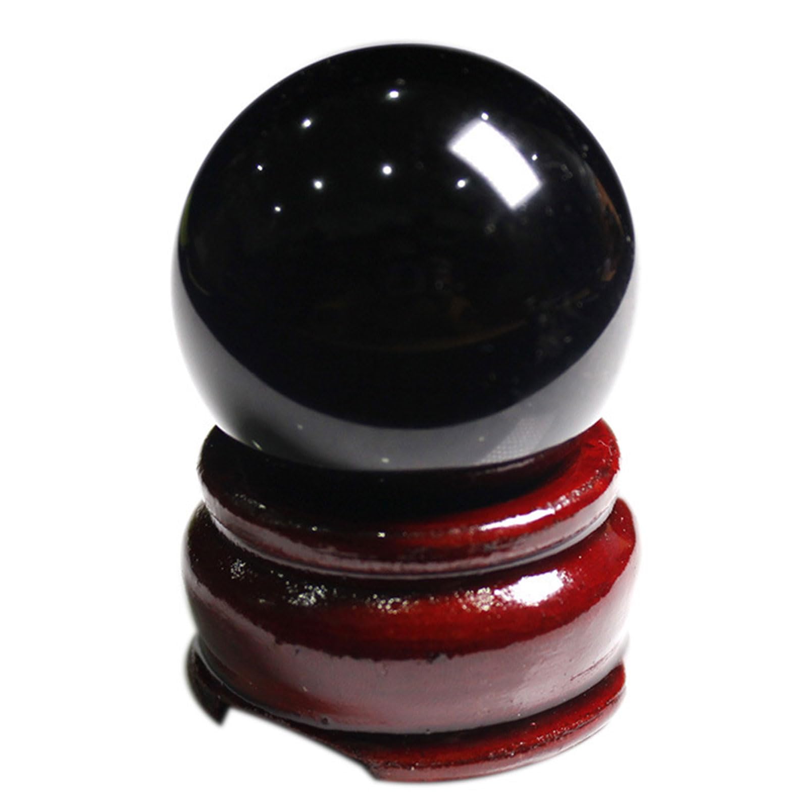DECORN Natural Obsidian Crystal Ball with Wooden Stand Healing Crystal Ornaments for Home Office Decorations, Meditation, Divination Sphere,Dia.50mm