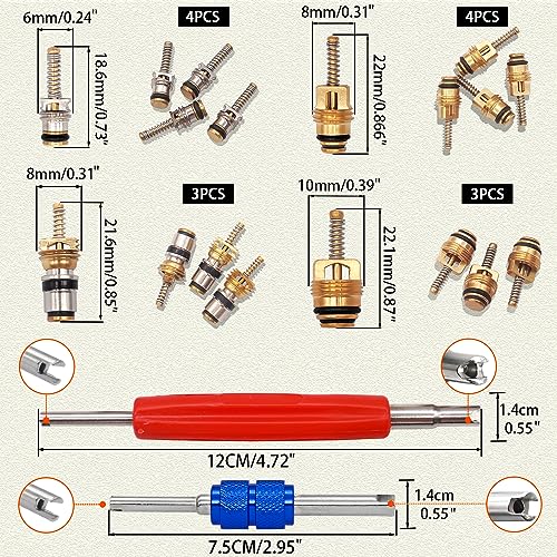 Image of Taiss 102PCS Car Air Conditioner Valve Core Accessories Kit with valve core Remover Tool R12 R134a Refrigeration Tire Valve Stem Cores A /C valve core kit F-090-102PCS