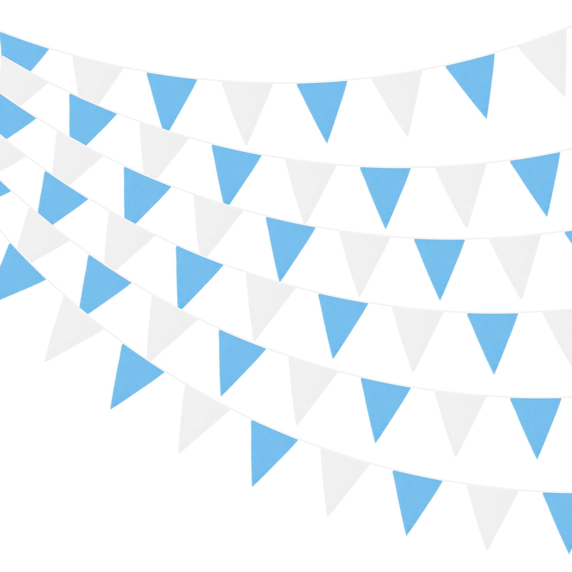 10M/32Ft Sky Blue White Bunting Banner Fabric Triangle Flags Pennant Garland for Graduation Wedding Birthday Bachelorette Halloween Christmas Party Decor