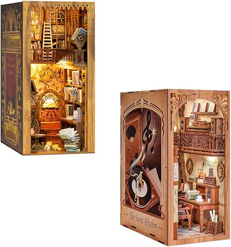 Fsolis Kit de rincón de libros para bricolaje, casa de muñecas en miniatura, decoración del hogar, estantería, libros decorativos, estantería