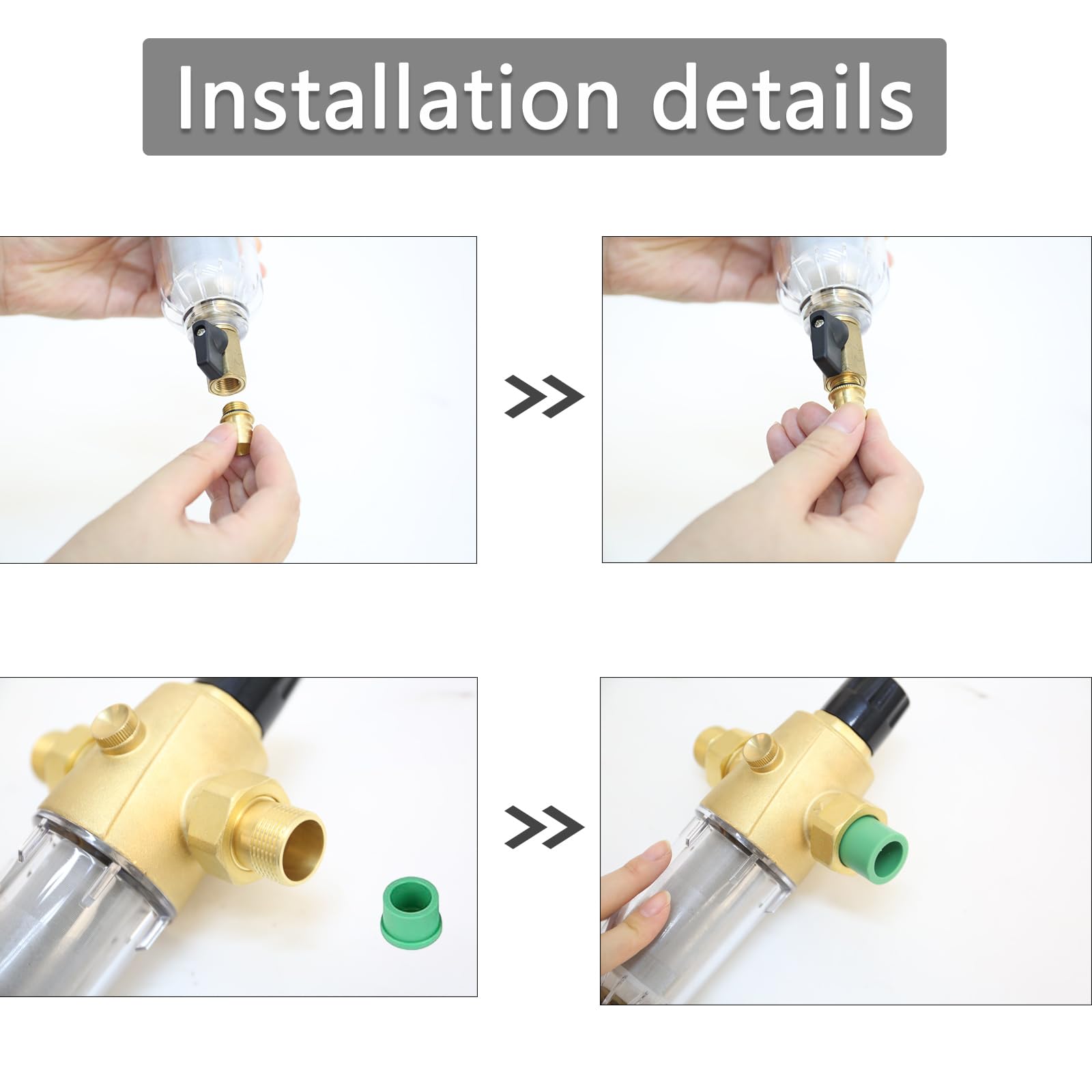 Rückspülfilter mit Druckminderer, Wasserfilter 1 Zoll Hausanschluss Wiederverwendbare Wasserfilter 1/2 Zoll Adapter Filteroberteil aus Messing Vorfilter Sedimentfilter Filterfeinheit 50 μm