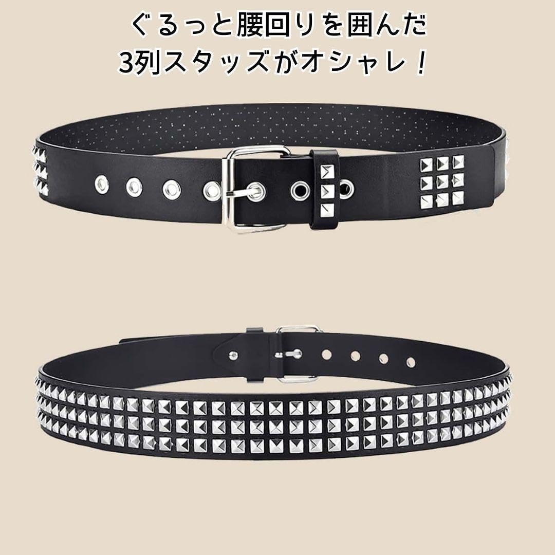 スタッズベルト　ブラック　3列スタッズ　ユニセックス　パンクロック　V系 Amazon.co.jp: A13 スタッズベルト ブラック 3列スタッズ ユニセックス
