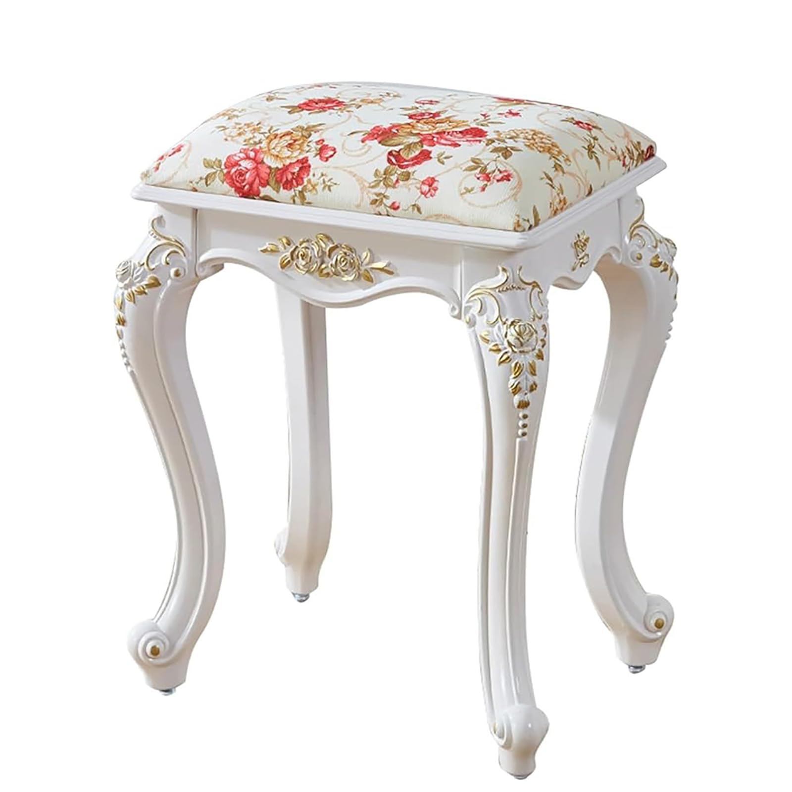 Tabouret ottoman victorien en velours rouge | Pouf rond vintage de 43 cm pour salon chic