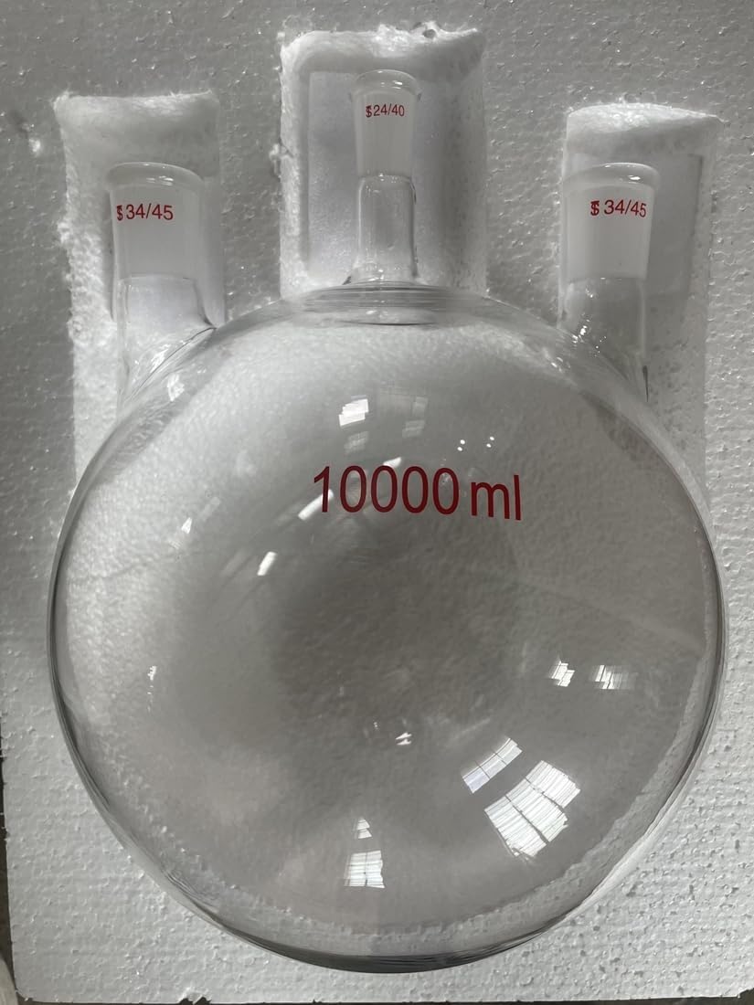 10000 ml Rundkolben mit drei Hälsen - Mittelhals 24/40, Seitenhals 34/45 - Laborglasgeräte for chemische Reaktionen