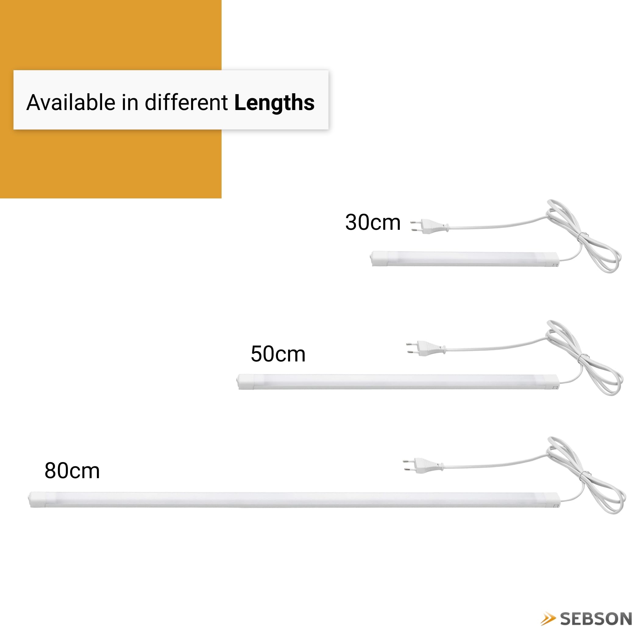 SEBSON Lampa kuchenna pod szafkę, 80 cm, lampa sufitowa LED 12 W, 4000 K, 1000 lm, listwa świetlna z wtyczką i przełącznikiem 230 V, IP 20, 24 x 13 x 800 mm