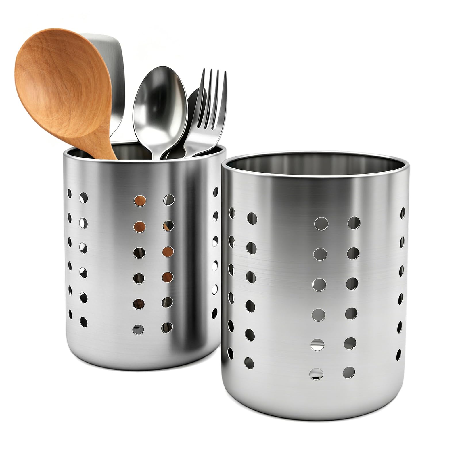 2 Stück Küchenutensilienhalter Silber Utensilienhalter Küche Besteckkorb Tisch Kochutensilien Aufbewahrung Küchenhelfer Edelstahl Besteckhalter für Küchenutensilien und Geschir, 9,5×12,5cm