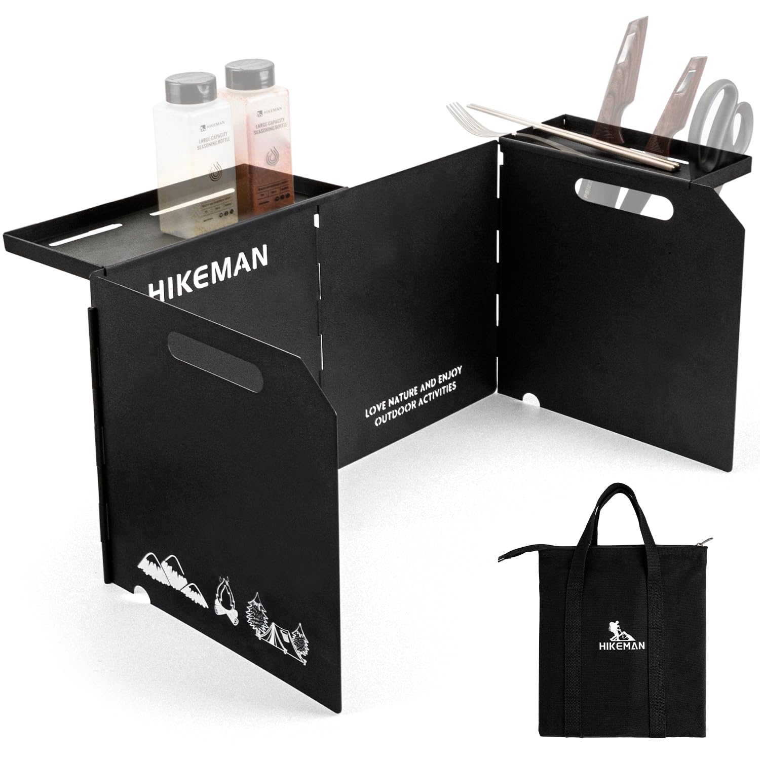 HIKEMAN Pare-brise pour réchaud de camping – Pare-brise d'extérieur pliable pour cuisinière à gaz, portable, coupe-vent de camping avec un sac de rangement pour camping, randonnée, pique-nique